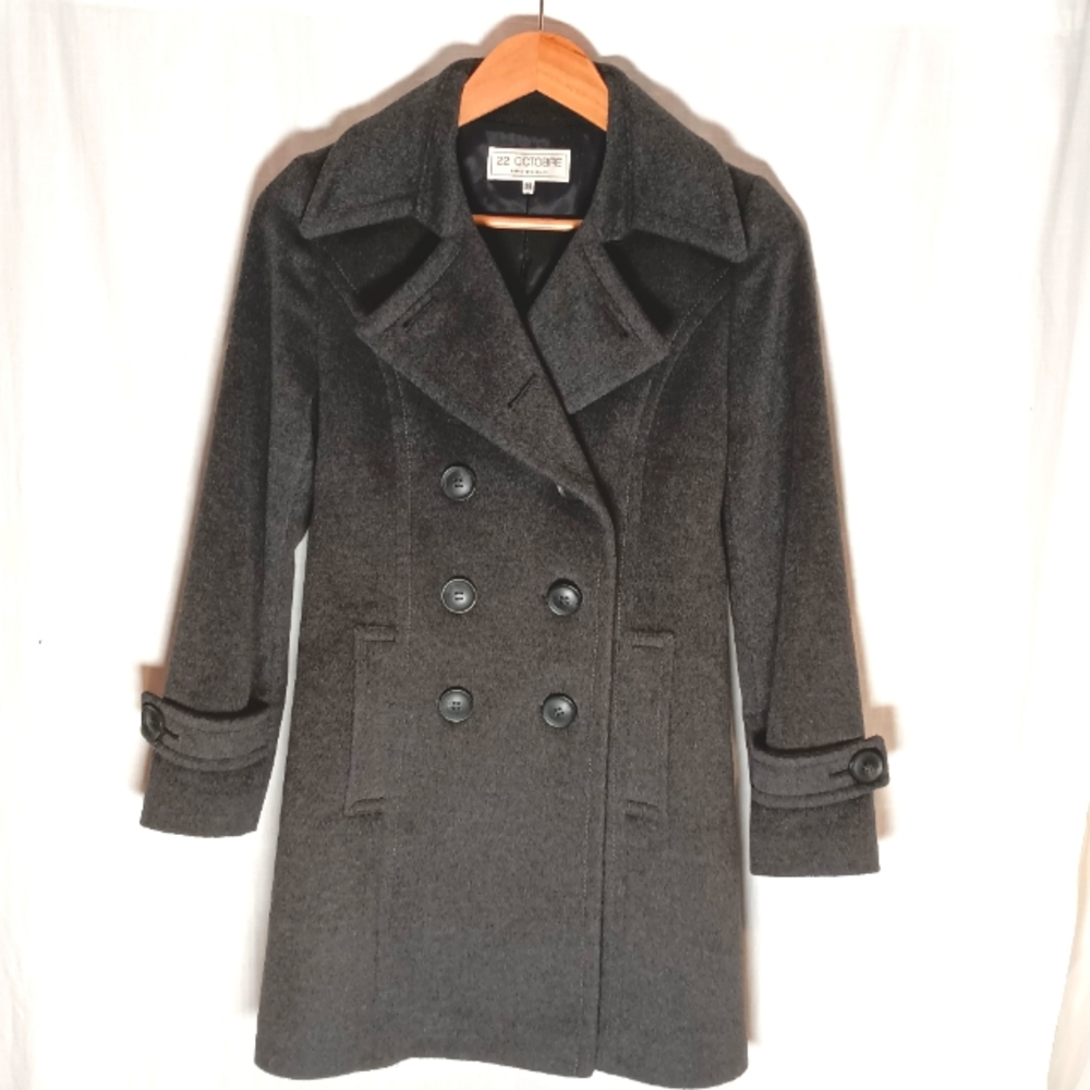 ANGORA & WOOL Blend 22 Octobre Japan Classic Double Breasted Car Coat Size 38